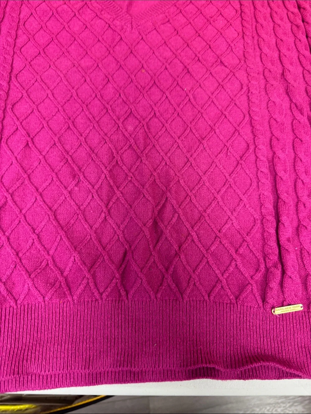 Andrew Marc New York Vibrant Fuchsia Cable Knit V-Neck Sweater Vest ADI